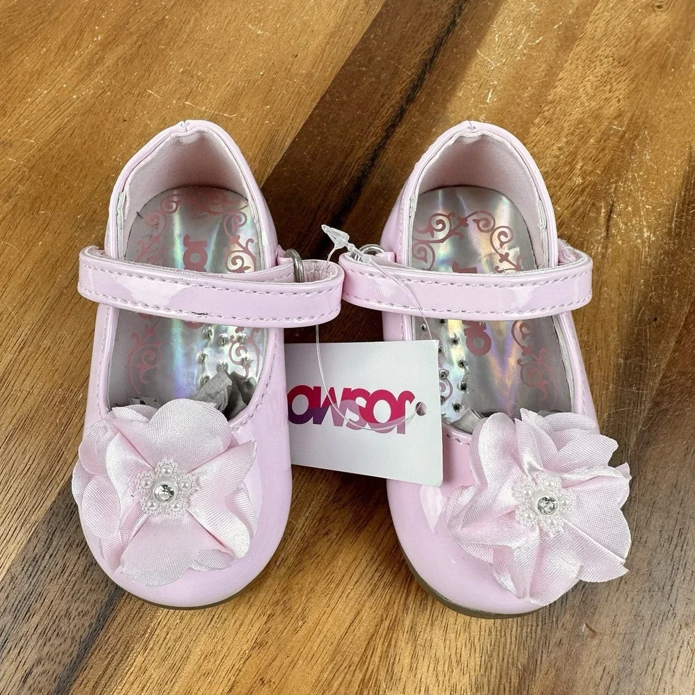 New NWT Baby Girls Josmo Pink Faux Patent Leather Floral Mary Jane Flats Size 3